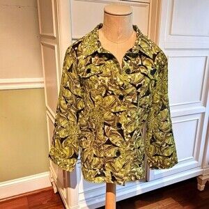 Christopher & Banks Green & Black Top, Size Small Button Up Long Sleeves